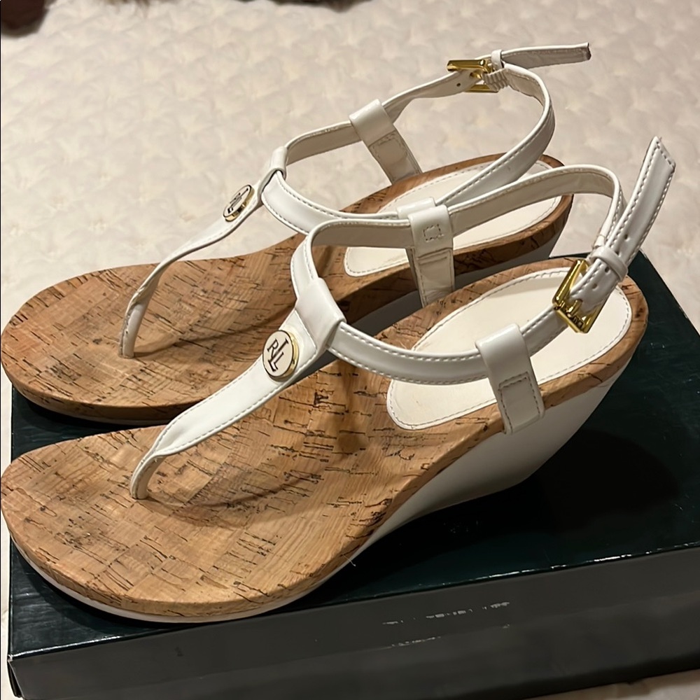 Lauren Ralph Lauren White Cork Sandals
